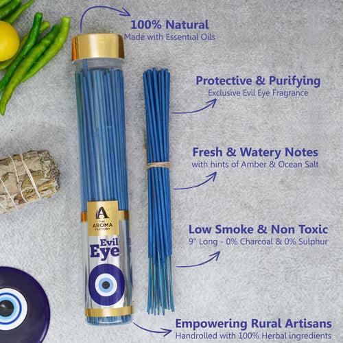 The Aroma Factory Evil Eye Incense Stick (0% Charcoal 0% Sulphates) Organic & Herbal Nazar Kavach Agarbatti Bottle Pack, 100G