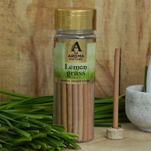 The Aroma Factory Lemongrass Dhoop Stick (0% Charcoal 0% Suphates) Herbal Incense Dhoopbatti Bottle Pack,75g