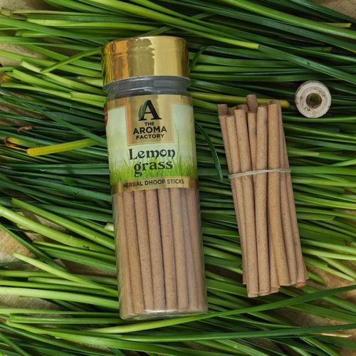 The Aroma Factory Lemongrass Dhoop Stick (0% Charcoal 0% Suphates) Herbal Incense Dhoopbatti Bottle Pack,75g