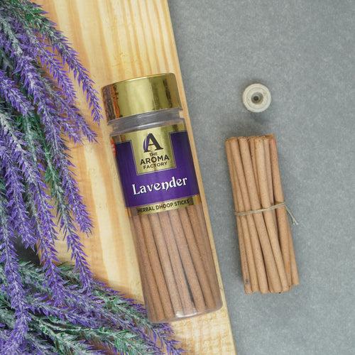 The Aroma Factory Lavender Dhoop Stick (0% Charcoal 0% Suphates) Herbal Incense Dhoopbatti Bottle Pack, 100g