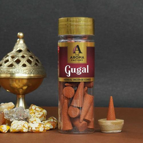 The Aroma Factory Gugal Incense Cone (0% Charcoal 0% Suphates Herbal Guggal Dhoop) Free Holder Bottle Pack, 30 Cones