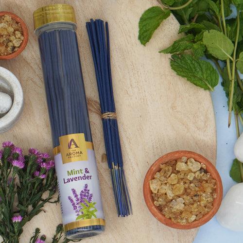 The Aroma Factory Mint & Lavender Incense Stick (0% Charcoal 0% Sulphates) Herbal Agarbatti Bottle Pack, 100G