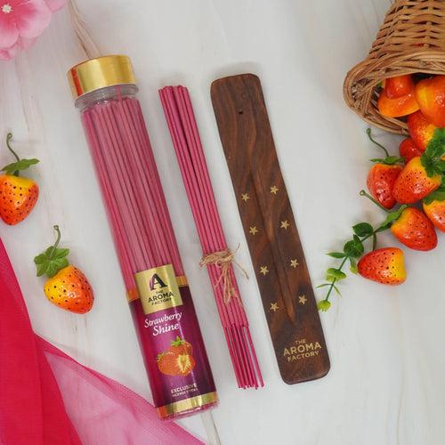 The Aroma Factory Incense Sticks (Strawberry, Green Apple, Chocolate & Pineapple Agarbatti) 4 bottles, Fragrance Jute Gift Pack