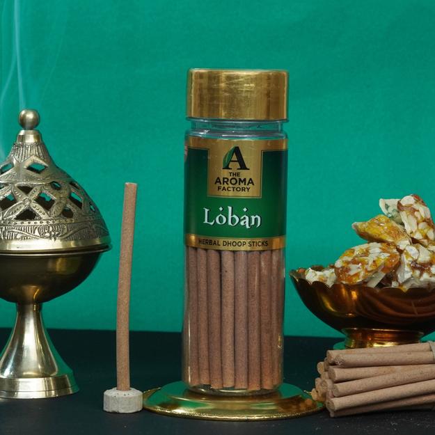 The Aroma Factory Loban Dhoop Stick (0% Charcoal 0% Suphates) Herbal Lobhan Incense Dhoopbatti Bottle Pack, 100g