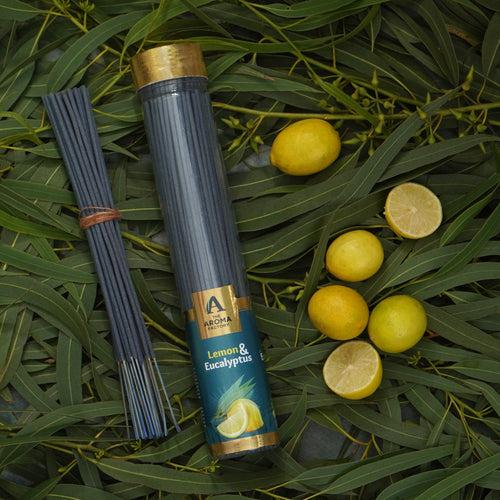 The Aroma Factory Lemon & Eucalyptus Incense Stick (0% Charcoal 0% Sulphates) Herbal Agarbatti Bottle Pack, 100G