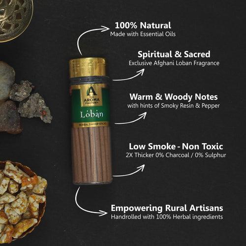 The Aroma Factory Loban Dhoop Stick (0% Charcoal 0% Suphates) Herbal Lobhan Incense Dhoopbatti Bottle Pack, 100g