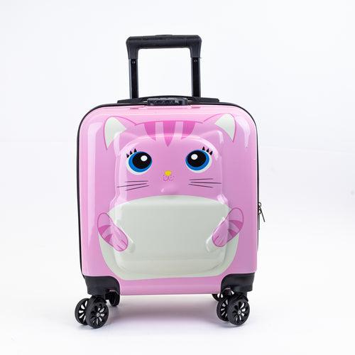 Kids Zoo Cat Printed Hard-Sided Cabin Trolley Bag - Pink