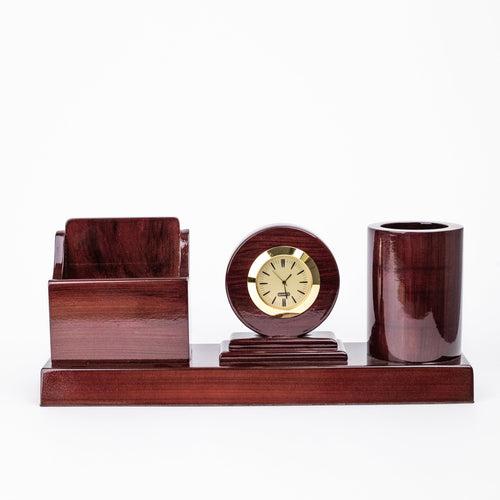 Jags Wooden Pen Stand And Mobile Holder With Clock
