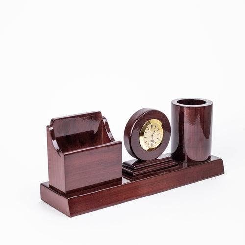 Jags Wooden Pen Stand And Mobile Holder With Clock