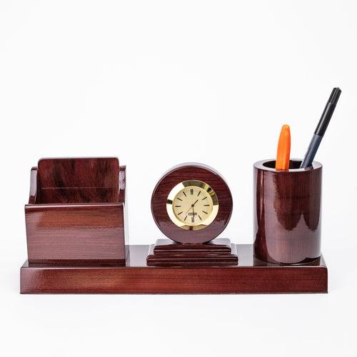 Jags Wooden Pen Stand And Mobile Holder With Clock