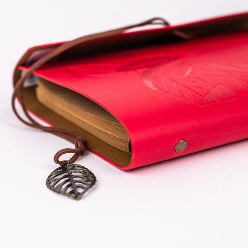 Big Size Leather Diary - Leaf Design (Red)