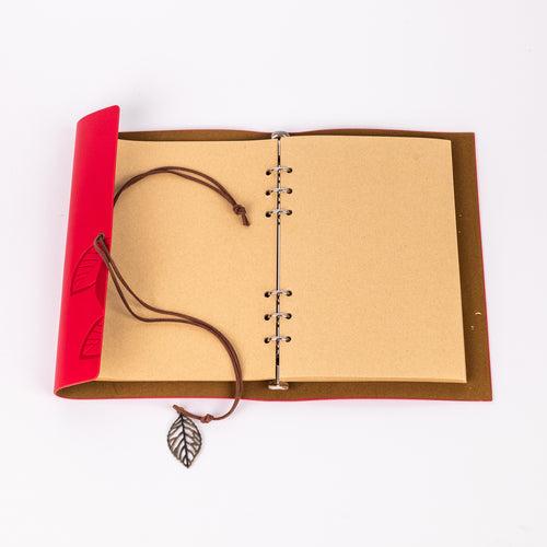 Big Size Leather Diary - Leaf Design (Red)