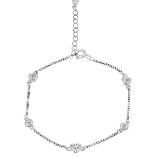 Sparkling Heart Rhodium Plated 925 Sterling Silver Bracelet