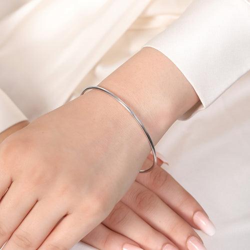 Timeless Elegance 925 Sterling Silver Rhodium-Plated Plain Bracelet