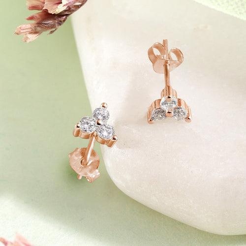 Delicate Elegance CZ Rose Gold-Plated 925 Sterling Silver Stud Earrings