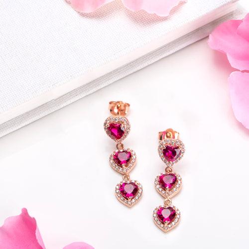 Rosy Love 925 Sterling Silver Heart Earrings with Cubic Zirconia