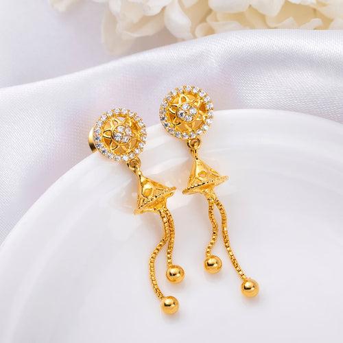 Melodic Blossoms 925 Sterling Silver Gold-Plated Flower with Bell Earrings