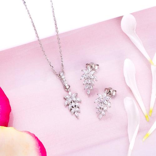 Whimsical Leaves 925 Sterling Silver Rhodium-Plated Jewellery Set