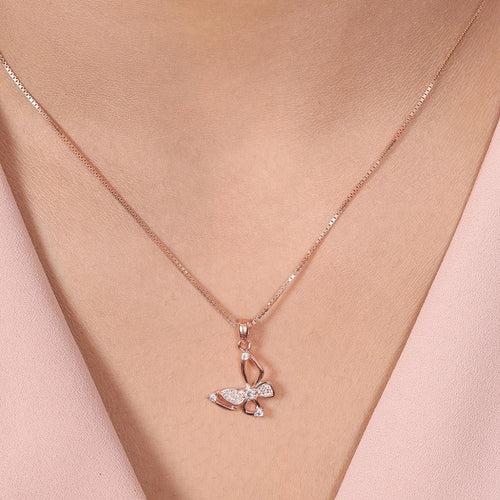 Graceful Flutter Rose Gold Plated 925 Sterling Silver Butterfly Pendant