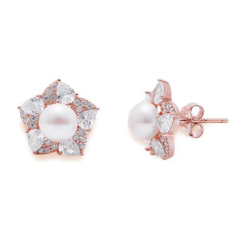 Blooming Beauty 925 Sterling Silver Rose Gold-Plated Flower Earrings