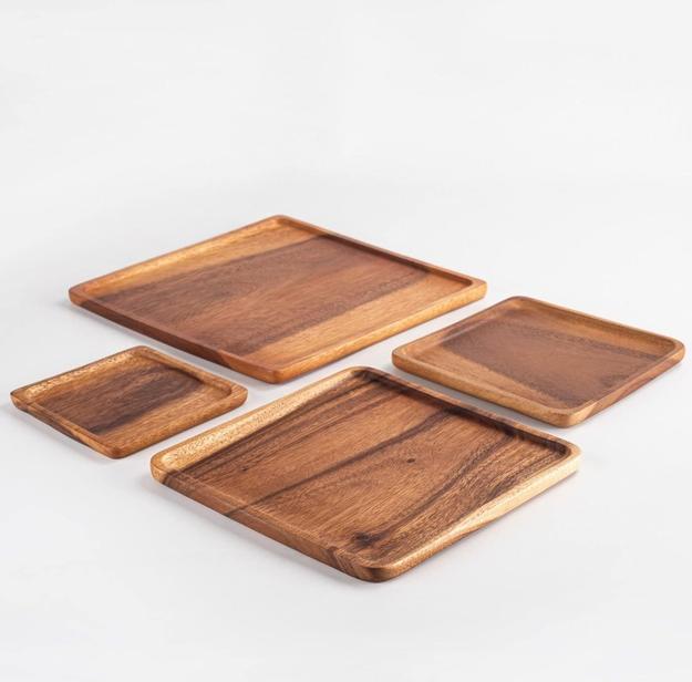 Acacia Wood Nesting Plates/Trays Serving Platter (Set of 4)