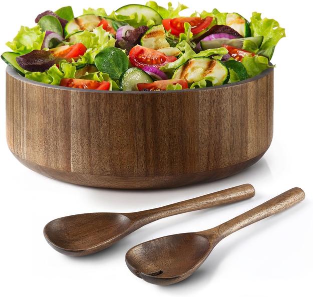 Acacia Wooden Large Salad Serving Bowl with Spoon