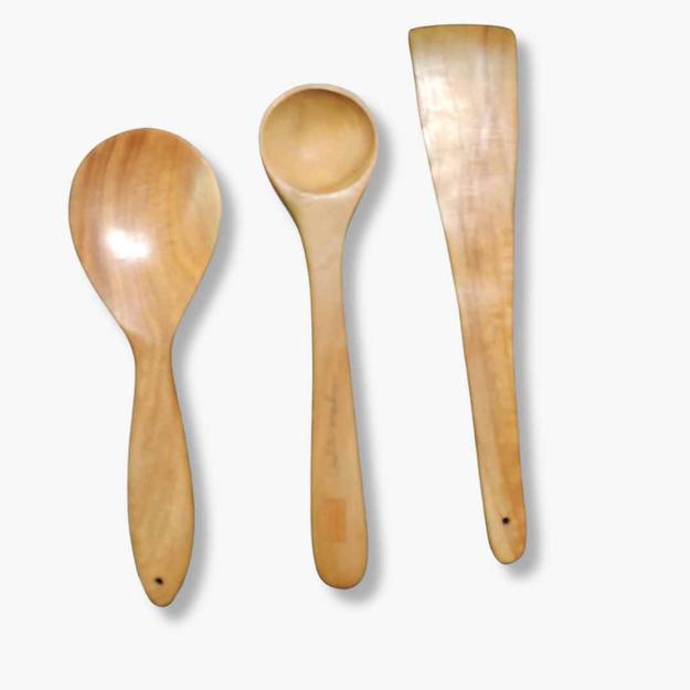 Natural Neem Wood Cooking Serving Spoon Non-Toxin Set of 3