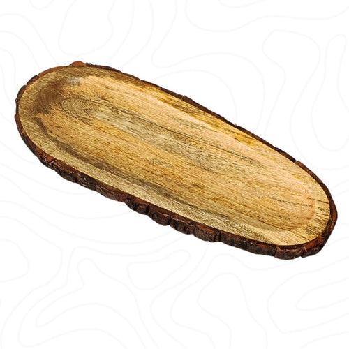 Mango Wood Serving Tray Papaya Design Oval Shape