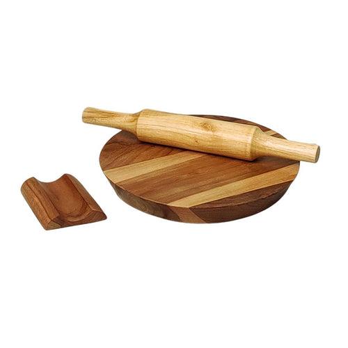 Teak Wood Chakla, Belan with Stand Set