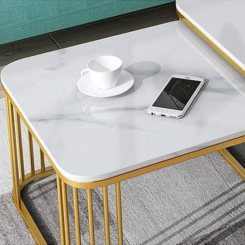 Metal Modern Nesting Coffee Table with Marble Texture Wood Set of 2