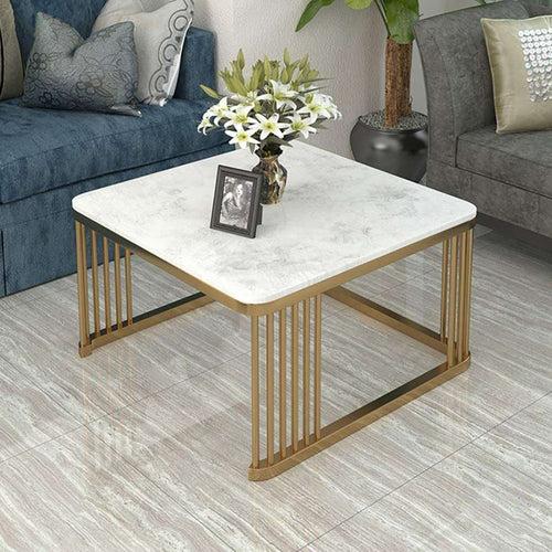 Metal Modern Nesting Coffee Table with Marble Texture Wood Set of 2