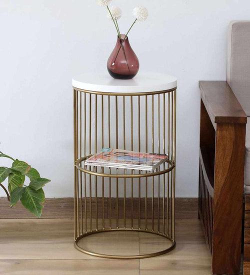 Metal Round Accent Coffee Sofa Side Table for Living Room Bedroom Office