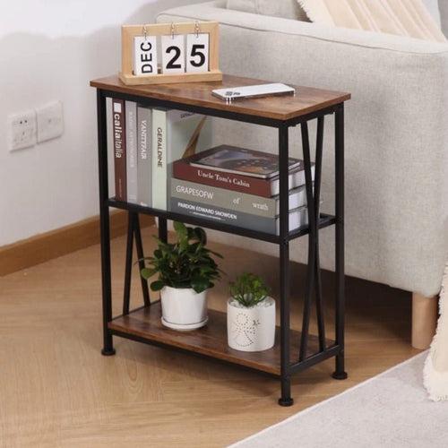 Vintage Table Simple Rustic Side Table with 3-Tier Storage Shelves, Slim Bedside Couch Table