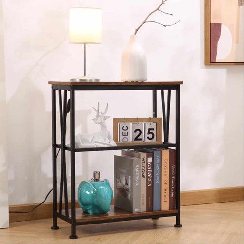 Vintage Table Simple Rustic Side Table with 3-Tier Storage Shelves, Slim Bedside Couch Table