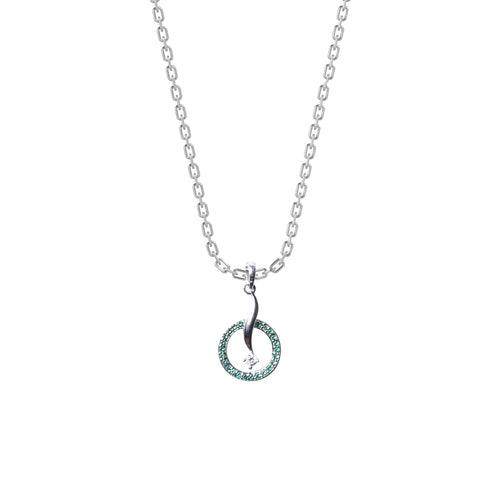 CLARA 925 Sterling Silver Verde Pendant Chain Necklace Rhodium Plated, Swiss Zirconia Gift for Women and Girls