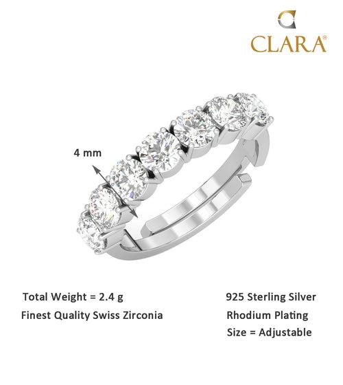 CLARA Pure 925 Sterling Silver 7 stone Eternity Finger Ring with Adjustable Band Gift for Women Girls Wife Girlfriend Swiss Zircon Rhodium Plated