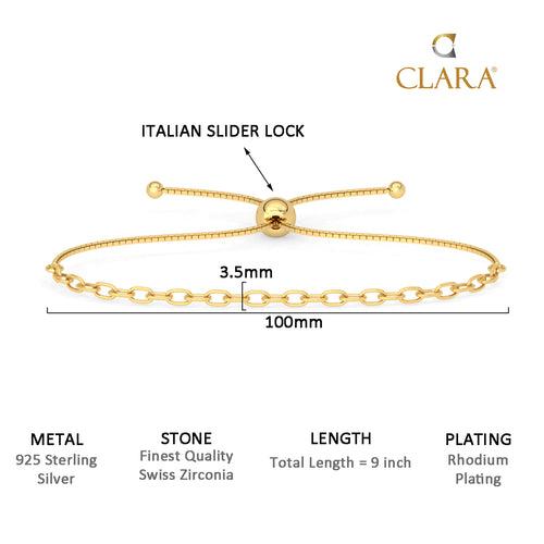 CLARA 925 Pure Silver Texture Chain Bracelet Adjustable, Gold Plated, Anti Tarnish Gifts for Women and Girls