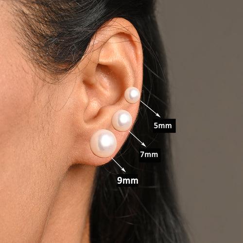 CLARA 925 Pure Sterling Silver Real White Pearl Studs Earrings Gift for Women & Girls Rhodium Plated