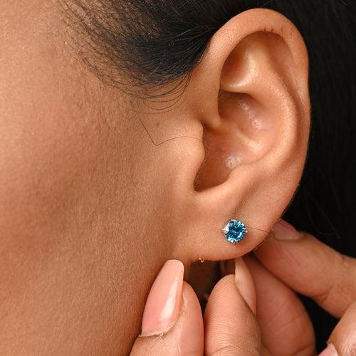 CLARA 925 Sterling Silver Sky Blue Studs Earrings Gift for Kids Girls