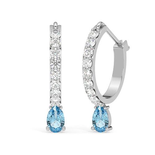 CLARA 925 Sterling Silver Sky Blue Hoop Bali Earrings Rhodium Plated, Swiss Zirconia Gift for Women & Girls