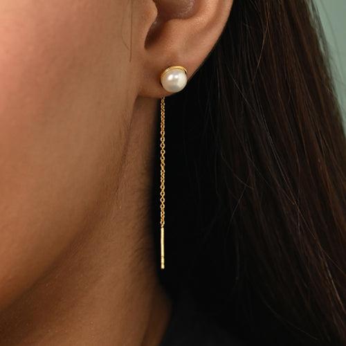 Silver Pearl Sui Dhaga Threader Earrings