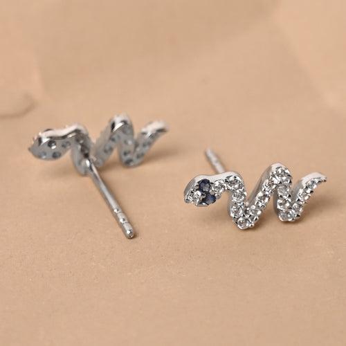 CLARA 925 Sterling Silver Snake small Studs Earrings Rhodium Plated, Swiss Zirconia Gift for Women & Girls