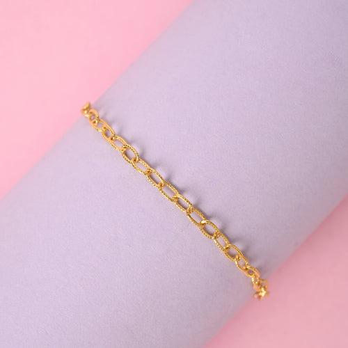 CLARA 925 Pure Silver Texture Chain Bracelet Adjustable, Gold Plated, Anti Tarnish Gifts for Women and Girls