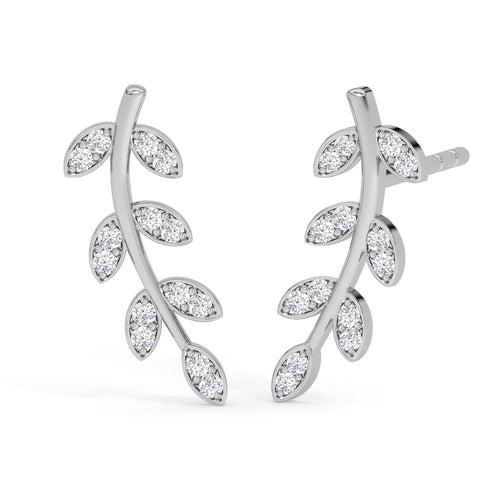CLARA 925 Sterling Silver Leaf Ear cuffs Earrings Rhodium Plated, Swiss Zirconia Gift for Women & Girls