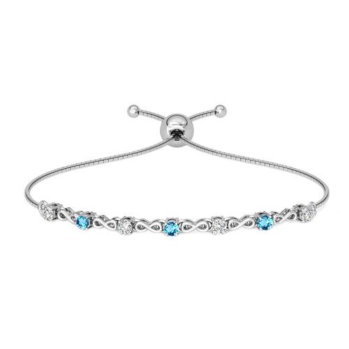 CLARA 925 Pure Silver Blue Infinity Hand Bracelet Adjustable, Anti Tarnish, Swiss Zirconia Gift for Women and Girls