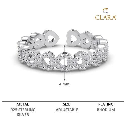CLARA Pure 925 Sterling Silver Line of Heart Finger Ring Size Adjustable Thumb Band Valentine Gift for Women Girls Wife Girlfriend