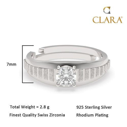 CLARA Real 925 Sterling Silver Step Band Ring Size Adjustable, Matte Finish, Swiss Zirconia Gift for Men & Boys