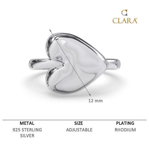 CLARA Pure 925 Sterling Silver Promise of Heart Finger Ring Size Adjustable Thumb Band Valentine Gift for Women Girls Wife Girlfriend