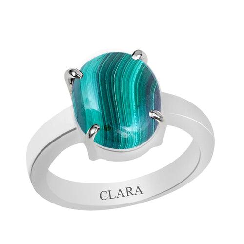 Certified Malachite (Dana Firang) Prongs Silver Ring 6.5cts or 7.25ratti