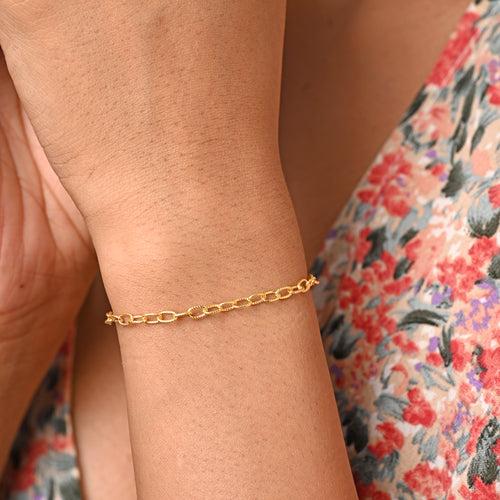 CLARA 925 Pure Silver Texture Chain Bracelet Adjustable, Gold Plated, Anti Tarnish Gifts for Women and Girls